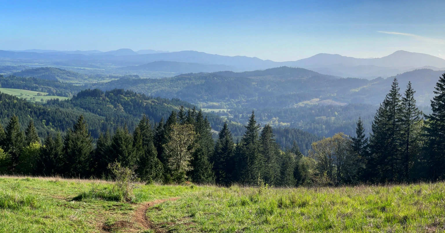 View of the Willamette Valley and forested hills from Dimple Hill