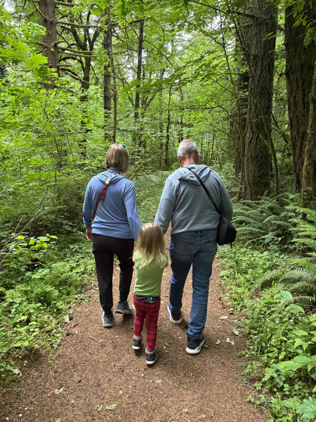 People walking together through the forest